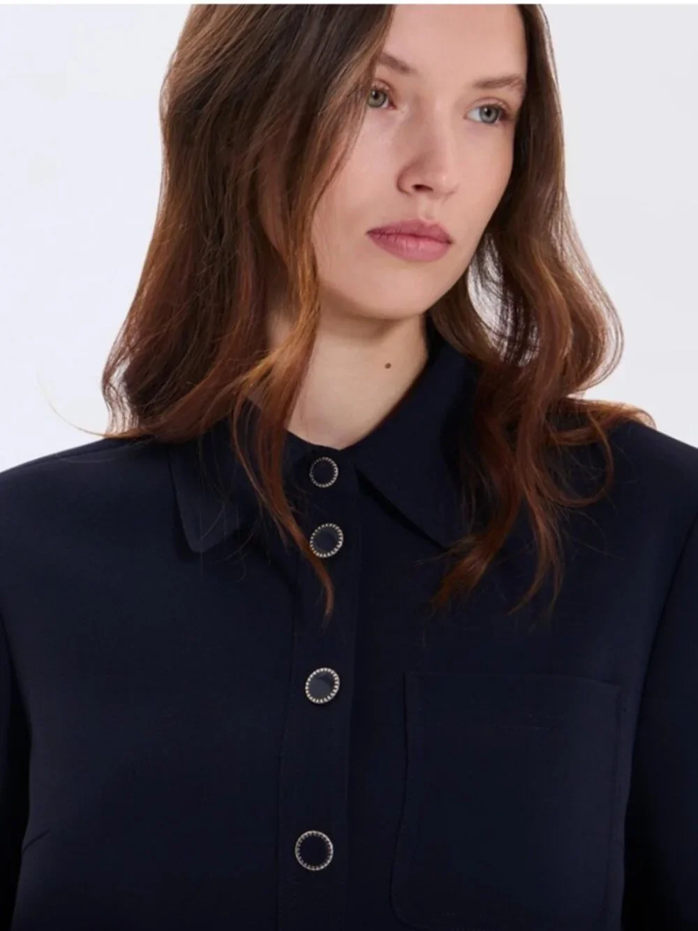 NWOT ZAPA Celina Short Sleeve Bolero Jacket Shirt in Navy Nocturne